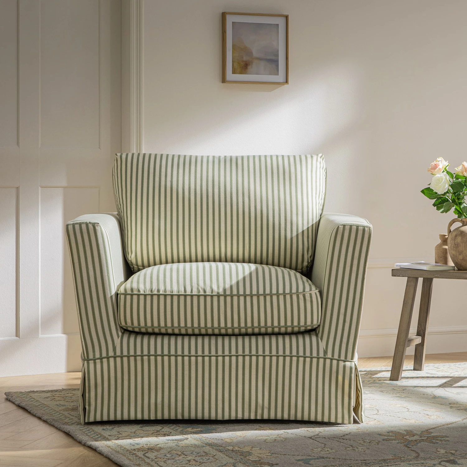 Fitz Skirted Armchair, Sage Striped Linen Blend 2 Fitz Skirted Armchair, Sage Striped Linen Blend - Image 2