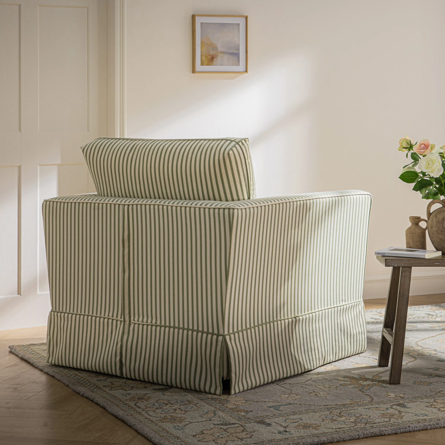 Fitz Skirted Armchair, Sage Striped Linen Blend 4 Fitz Skirted Armchair, Sage Striped Linen Blend - Image 4