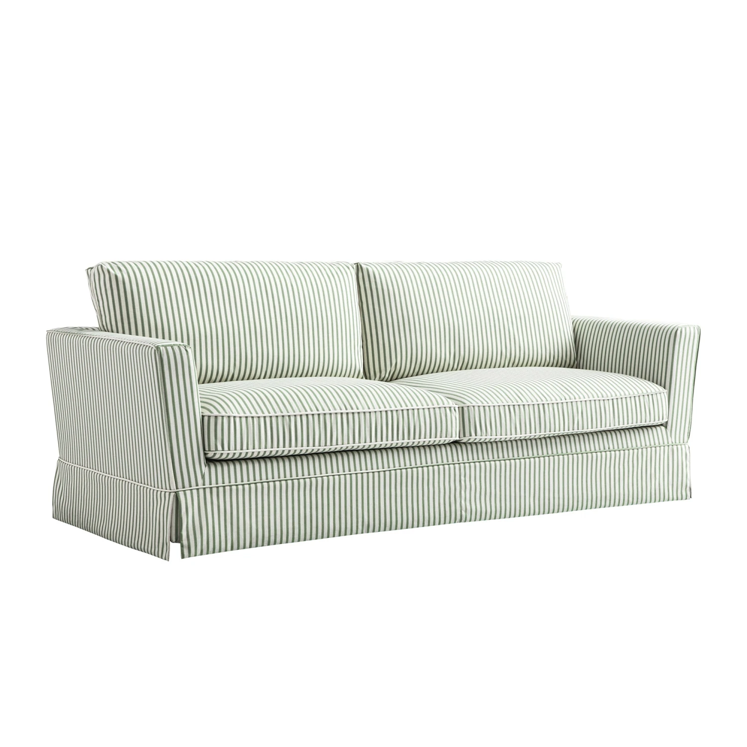 Fitz Skirted Large 3-Seater Sofa, Sage Striped Linen Blend 2 Fitz Skirted Large 3-Seater Sofa, Sage Striped Linen Blend - Image 2