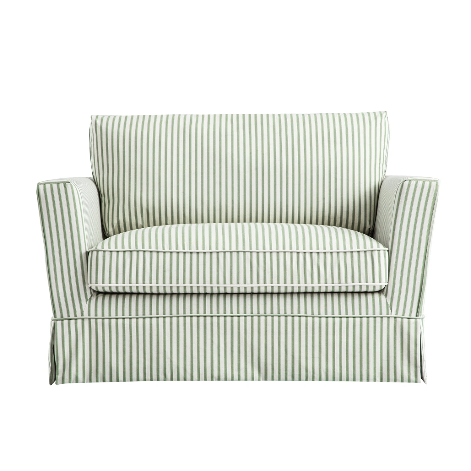 Fitz Skirted Loveseat, Sage Striped Linen Blend 1 Fitz Skirted Loveseat, Sage Striped Linen Blend