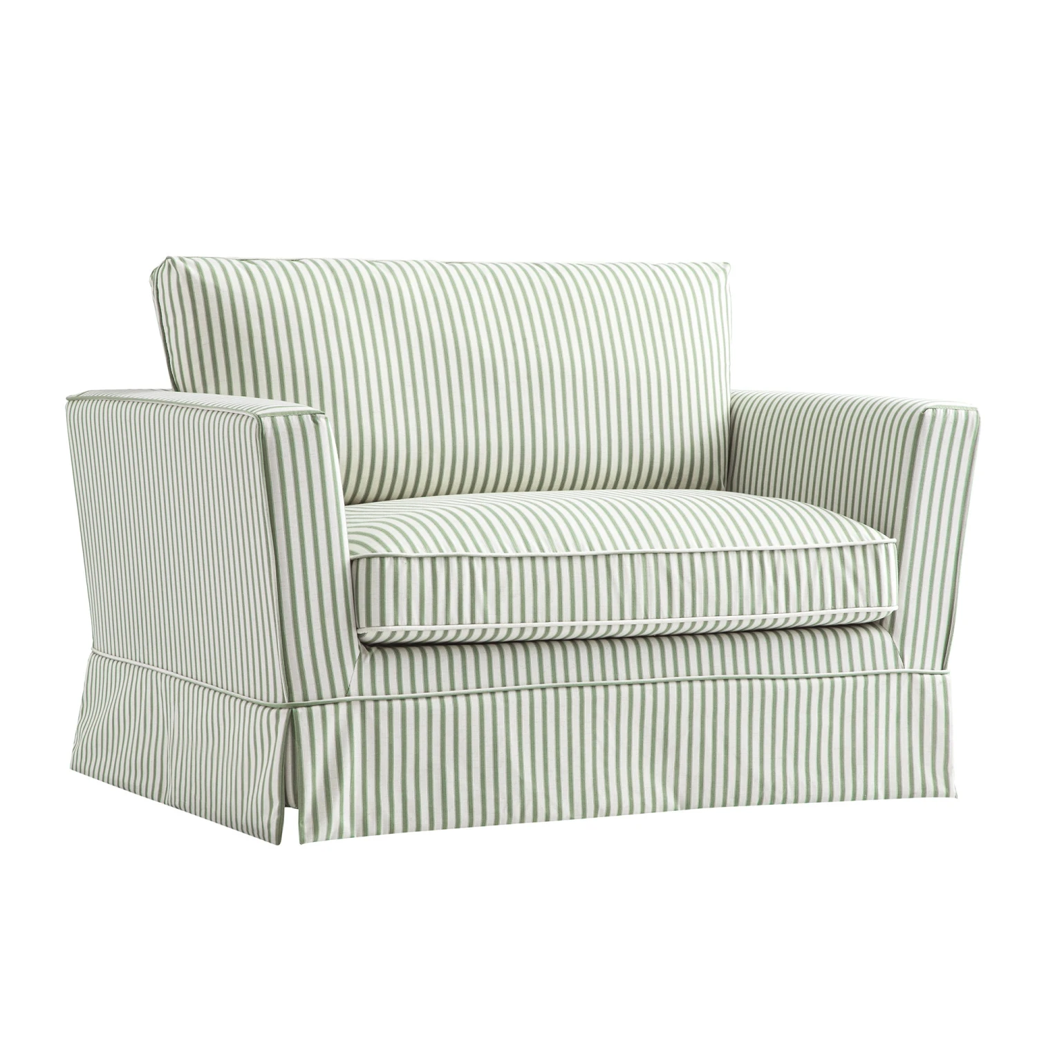 Fitz Skirted Loveseat, Sage Striped Linen Blend 2 Fitz Skirted Loveseat, Sage Striped Linen Blend - Image 2