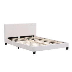 URSA White PU Leather Bed Frame With LED On Footend -Daals Store SF804WHITE LED GIF