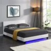 URSA White PU Leather Bed Frame With LED On Footend 32 URSA White PU Leather Bed Frame With LED On Footend -Daals Store SF804WHITE main