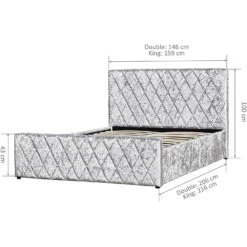 Hayden Crushed Velvet Side Lift Storage Ottoman Upholstered Bed Frame Silver -Daals Store SF874 CHART