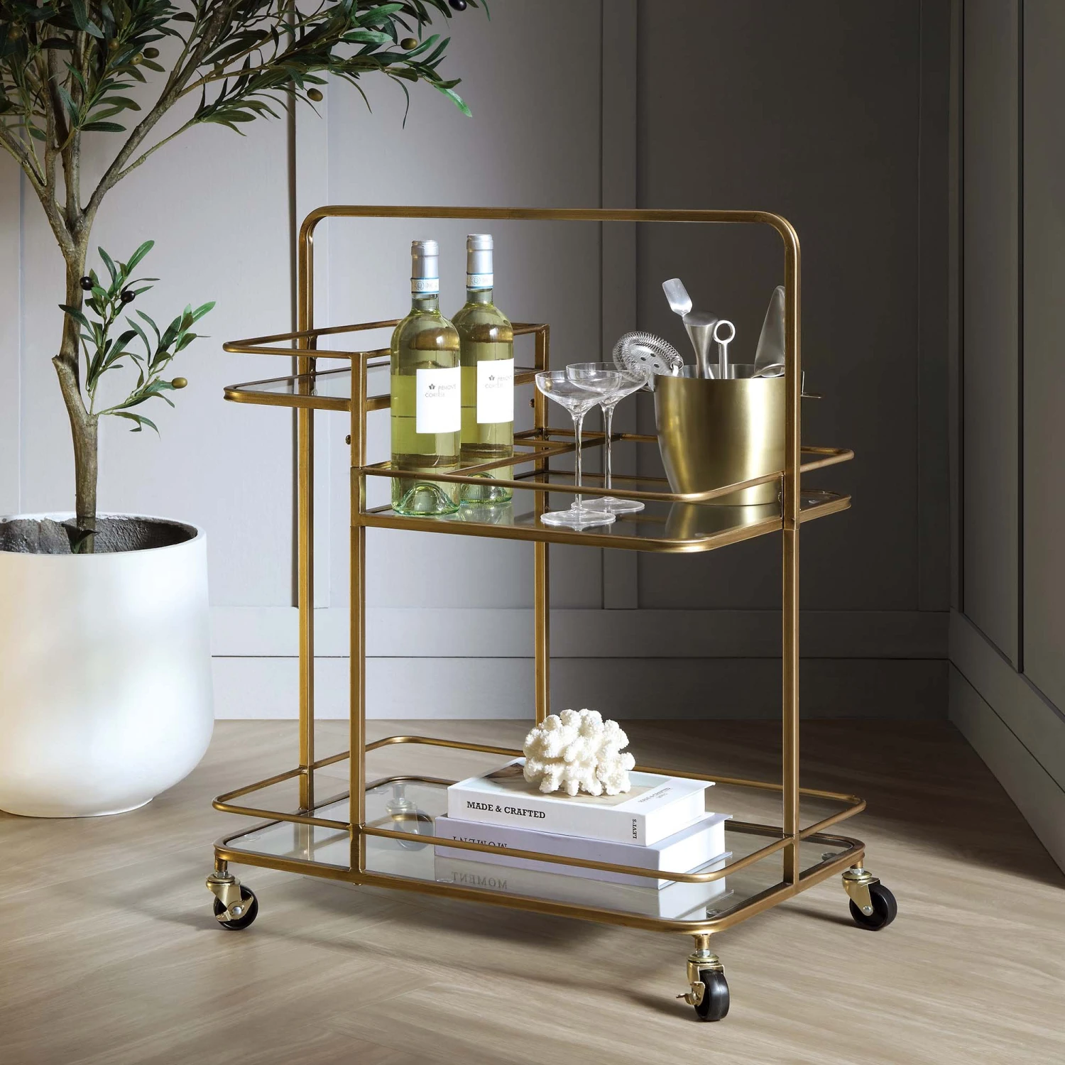 Clementine Antique Brass Effect Drink Trolley 1 Clementine Antique Brass Effect Drink Trolley