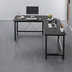 Munich L-Shaped Corner Desk In Black 8 Munich L-Shaped Corner Desk In Black -Daals Store WH 27 BLACK scene2