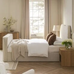 Egerie Curved Headboard Beige Boucle Ottoman TV Bed 23 Egerie Curved Headboard Beige Boucle Ottoman TV Bed -Daals Store XDC 031 BEIGE BOUCLE scene3