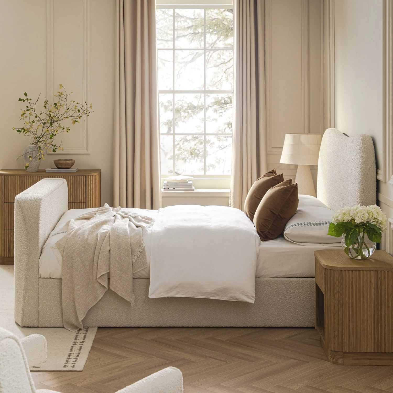 Egerie Curved Headboard Beige Boucle Ottoman TV Bed 4 Egerie Curved Headboard Beige Boucle Ottoman TV Bed - Image 4