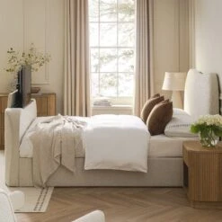 Egerie Curved Headboard Beige Boucle Ottoman TV Bed 24 Egerie Curved Headboard Beige Boucle Ottoman TV Bed -Daals Store XDC 031 BEIGE BOUCLE scene4