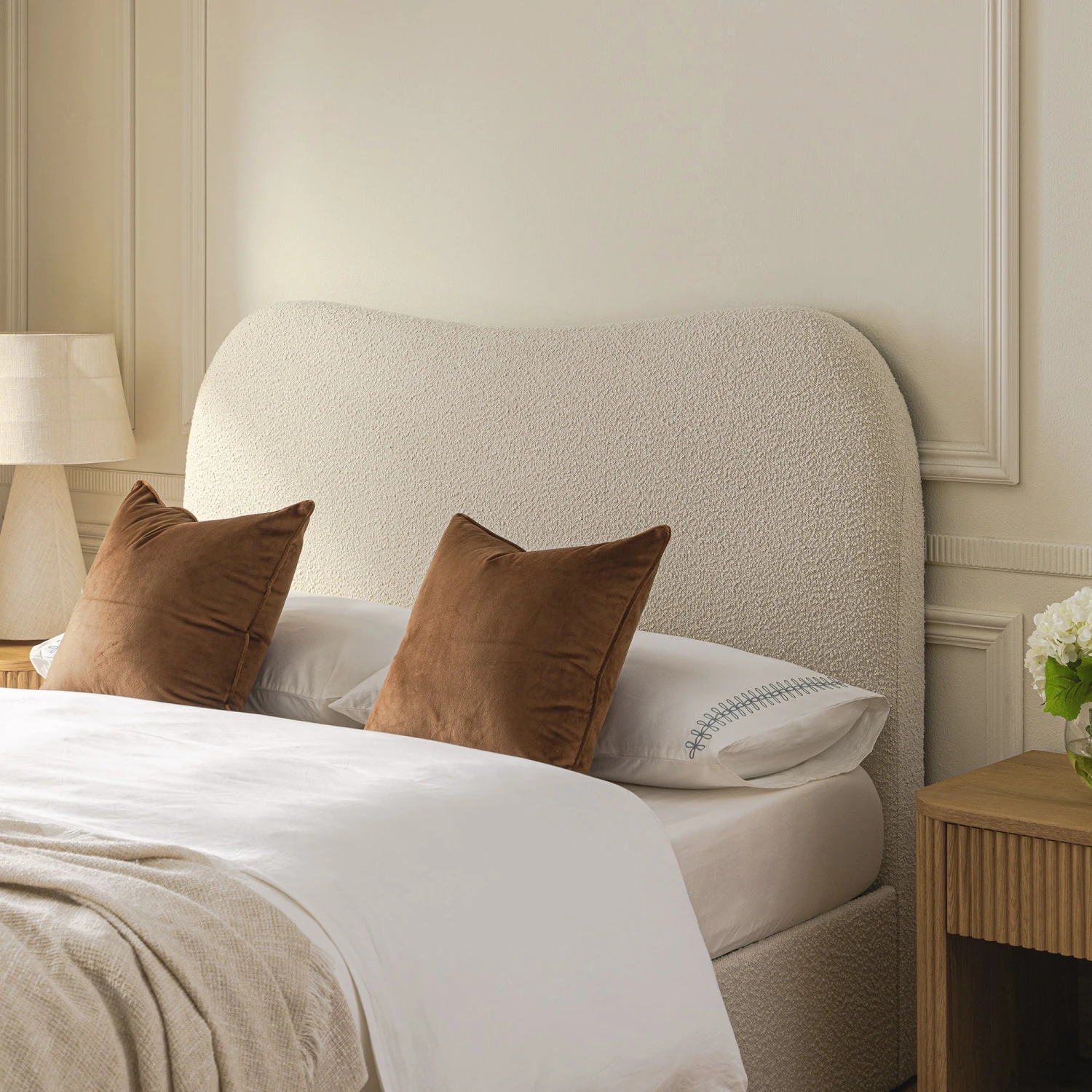 Egerie Curved Headboard Beige Boucle Ottoman TV Bed 7 Egerie Curved Headboard Beige Boucle Ottoman TV Bed - Image 7