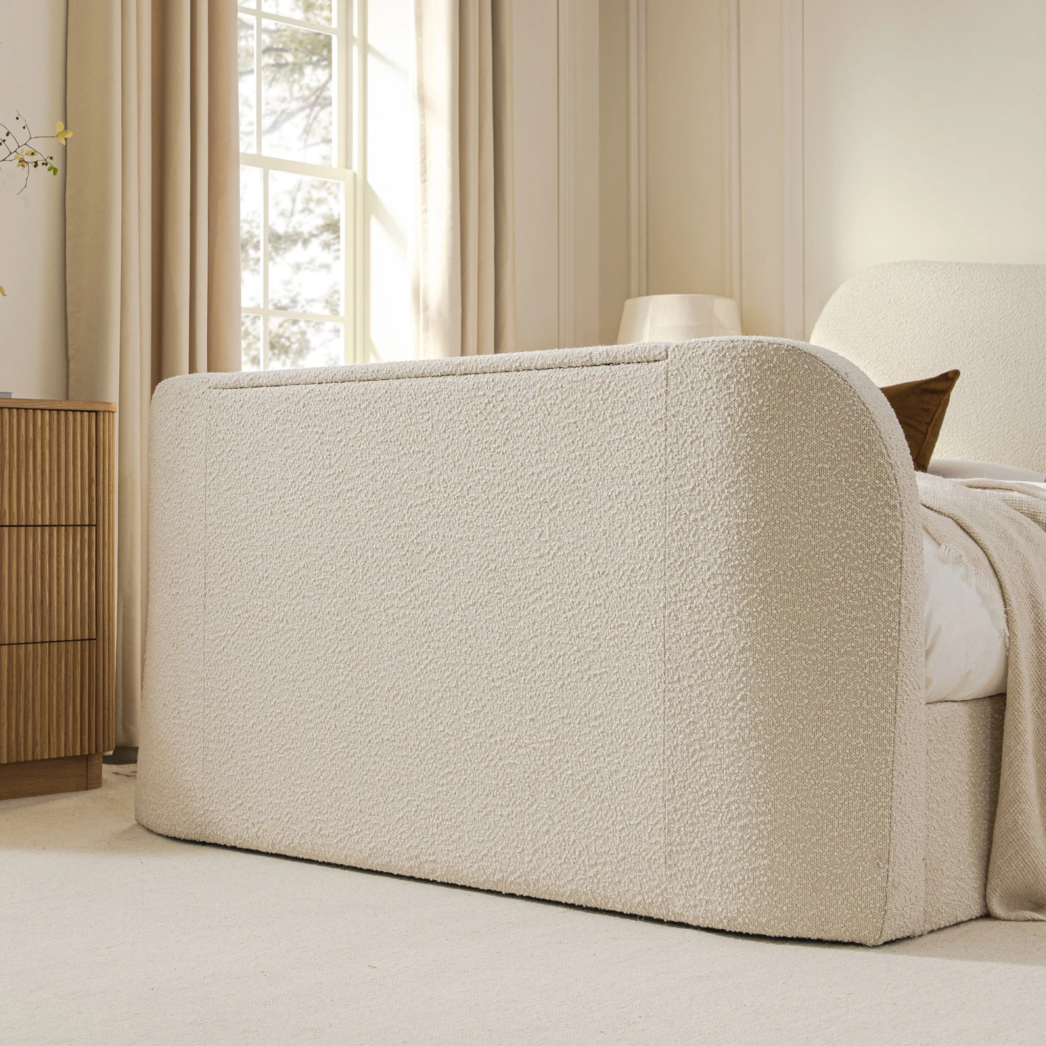 Egerie Curved Headboard Beige Boucle Ottoman TV Bed 8 Egerie Curved Headboard Beige Boucle Ottoman TV Bed - Image 8