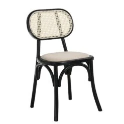 Anya Set Of 2 Cane Rattan And Upholstered Dining Chairs, Black Colour 12 Anya Set Of 2 Cane Rattan And Upholstered Dining Chairs, Black Colour -Daals Store XN 1964 BLACK 2P WB2