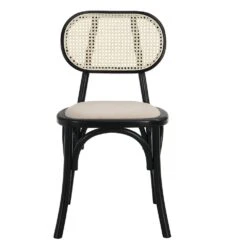 Anya Set Of 2 Cane Rattan And Upholstered Dining Chairs, Black Colour 14 Anya Set Of 2 Cane Rattan And Upholstered Dining Chairs, Black Colour -Daals Store XN 1964 BLACK 2P WB3