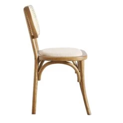 Anya Set of 2 Light Walnut Solid Elm Wood Dining Chairs with Cane Rattan Back and Upholstered Seat -Daals Store XN 1964 LIGHTWALNUT 2P WB4