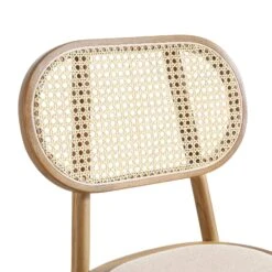 Anya Set of 2 Light Walnut Solid Elm Wood Dining Chairs with Cane Rattan Back and Upholstered Seat -Daals Store XN 1964 LIGHTWALNUT 2P detail2