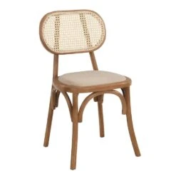 Anya Set Of 2 Cane Rattan And Upholstered Dining Chairs, Natural Colour -Daals Store XN 1964 NAT 2P WB2