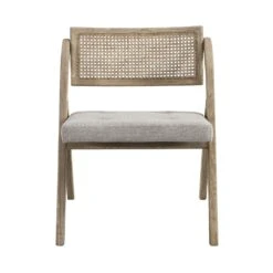 Bordon Natural Cane Rattan Folding Chair With Grey Upholstered Seat -Daals Store XN 2003B NATGREY WB2