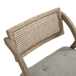 Bordon Natural Cane Rattan Folding Chair With Grey Upholstered Seat -Daals Store XN 2003B NATGREY detail1