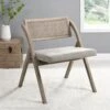 Bordon Natural Cane Rattan Folding Chair With Grey Upholstered Seat