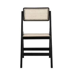 Frances Set of 2 Black Beech Wood & Natural Cane Rattan Folding Dining Chairs – Mid-Century Modern Design -Daals Store XN 2054 BLACK 2P WB3