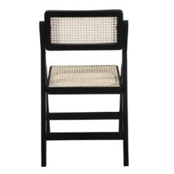 Frances Set of 2 Black Beech Wood & Natural Cane Rattan Folding Dining Chairs – Mid-Century Modern Design -Daals Store XN 2054 BLACK 2P WB5