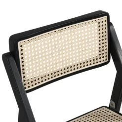 Frances Set of 2 Black Beech Wood & Natural Cane Rattan Folding Dining Chairs – Mid-Century Modern Design -Daals Store XN 2054 BLACK 2P detail1