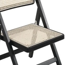 Frances Set of 2 Black Beech Wood & Natural Cane Rattan Folding Dining Chairs – Mid-Century Modern Design -Daals Store XN 2054 BLACK 2P detail2
