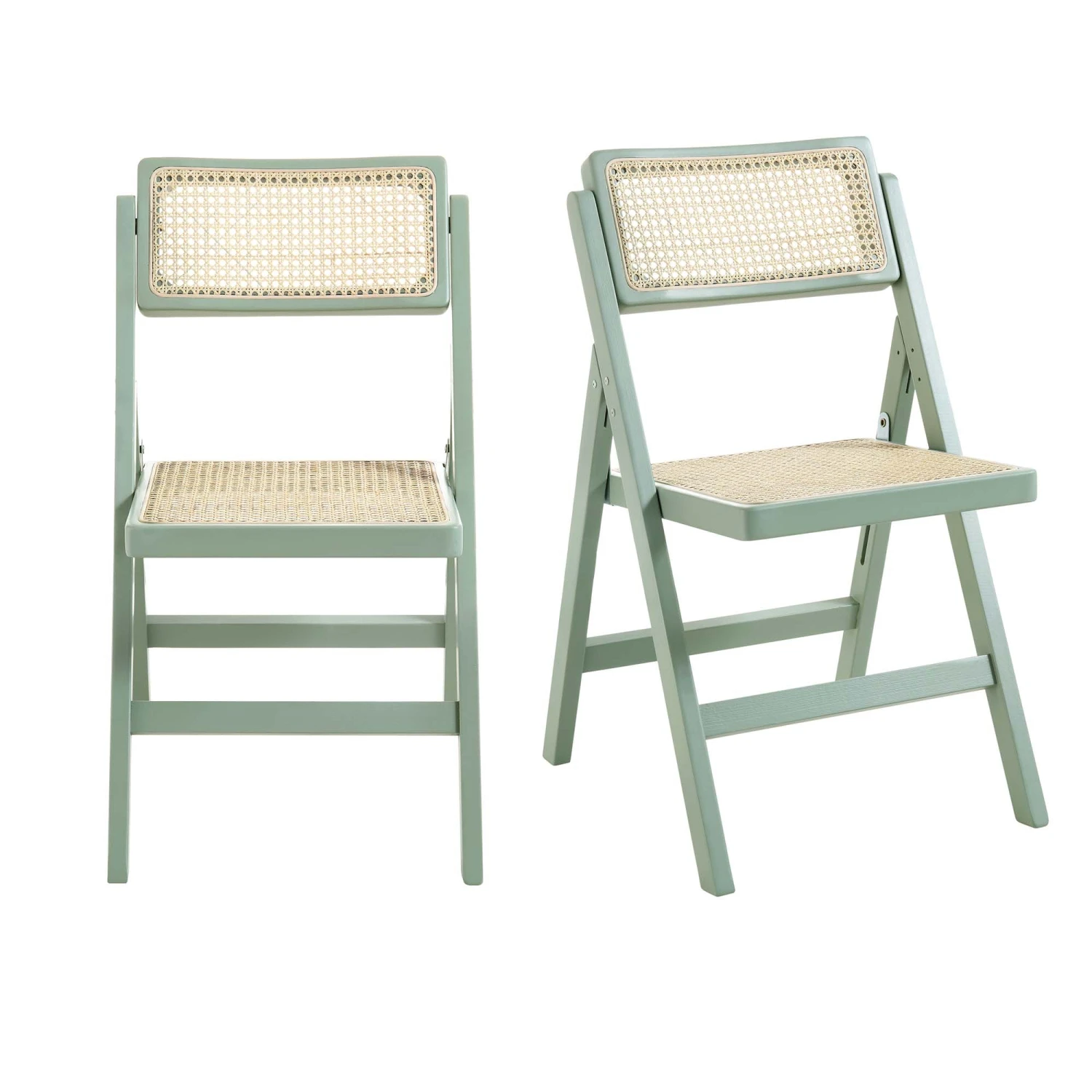 Frances Set Of 2 Folding Cane Rattan Chairs, Mint 4 Frances Set Of 2 Folding Cane Rattan Chairs, Mint - Image 4