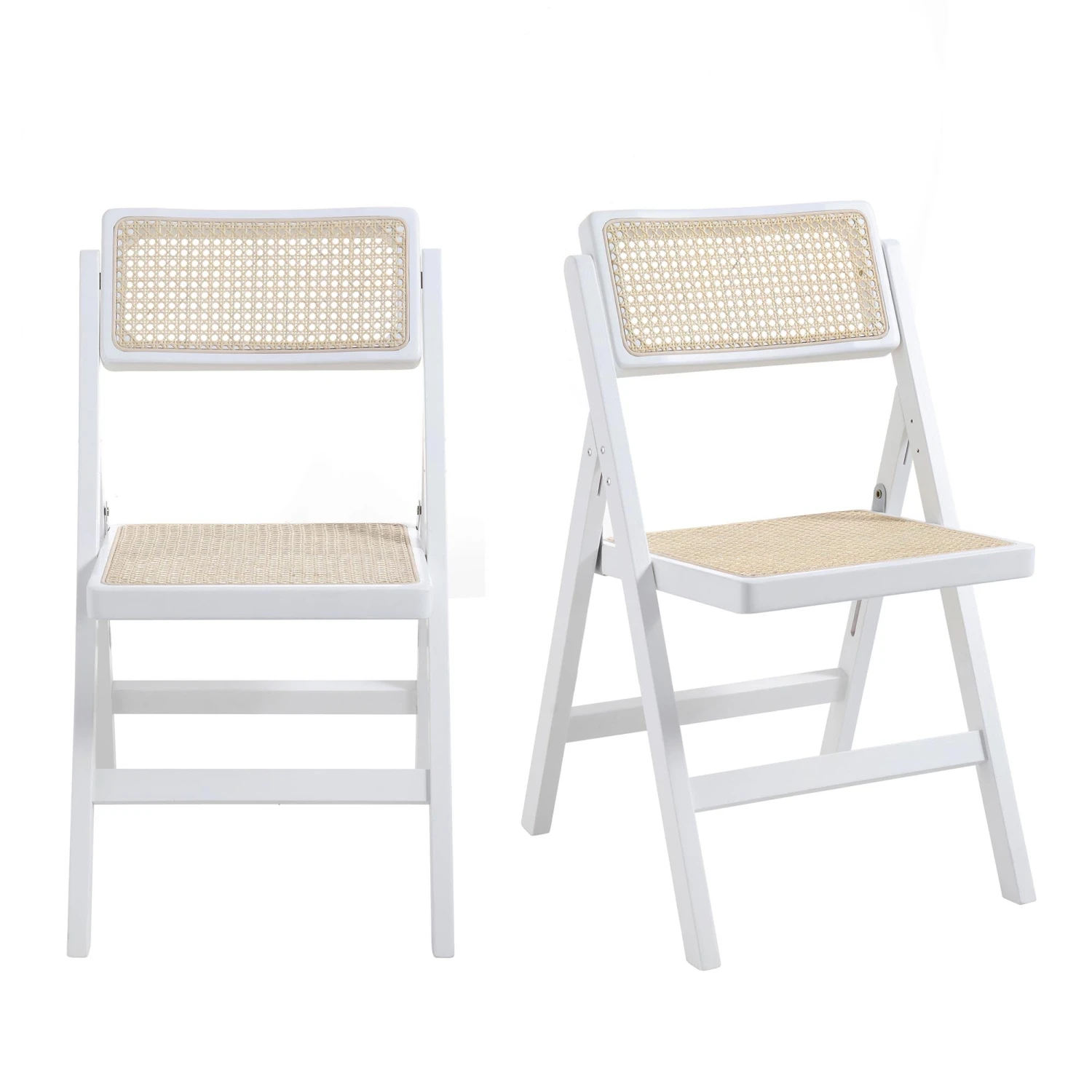 Frances Set Of 2 Folding Cane Rattan Chairs, White 4 Frances Set Of 2 Folding Cane Rattan Chairs, White - Image 4