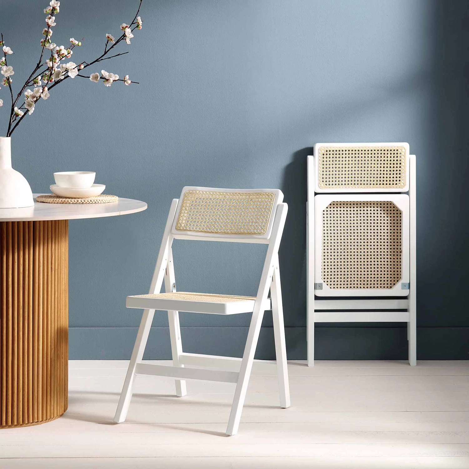 Frances Set Of 2 Folding Cane Rattan Chairs, White 1 Frances Set Of 2 Folding Cane Rattan Chairs, White