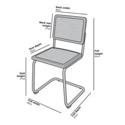 Cosenza Pair of 2 Natural Cane & Chrome Dining Chairs – Mid-Century Modern Beech Wood & Rattan Set -Daals Store XN 2055 2P CHART 1