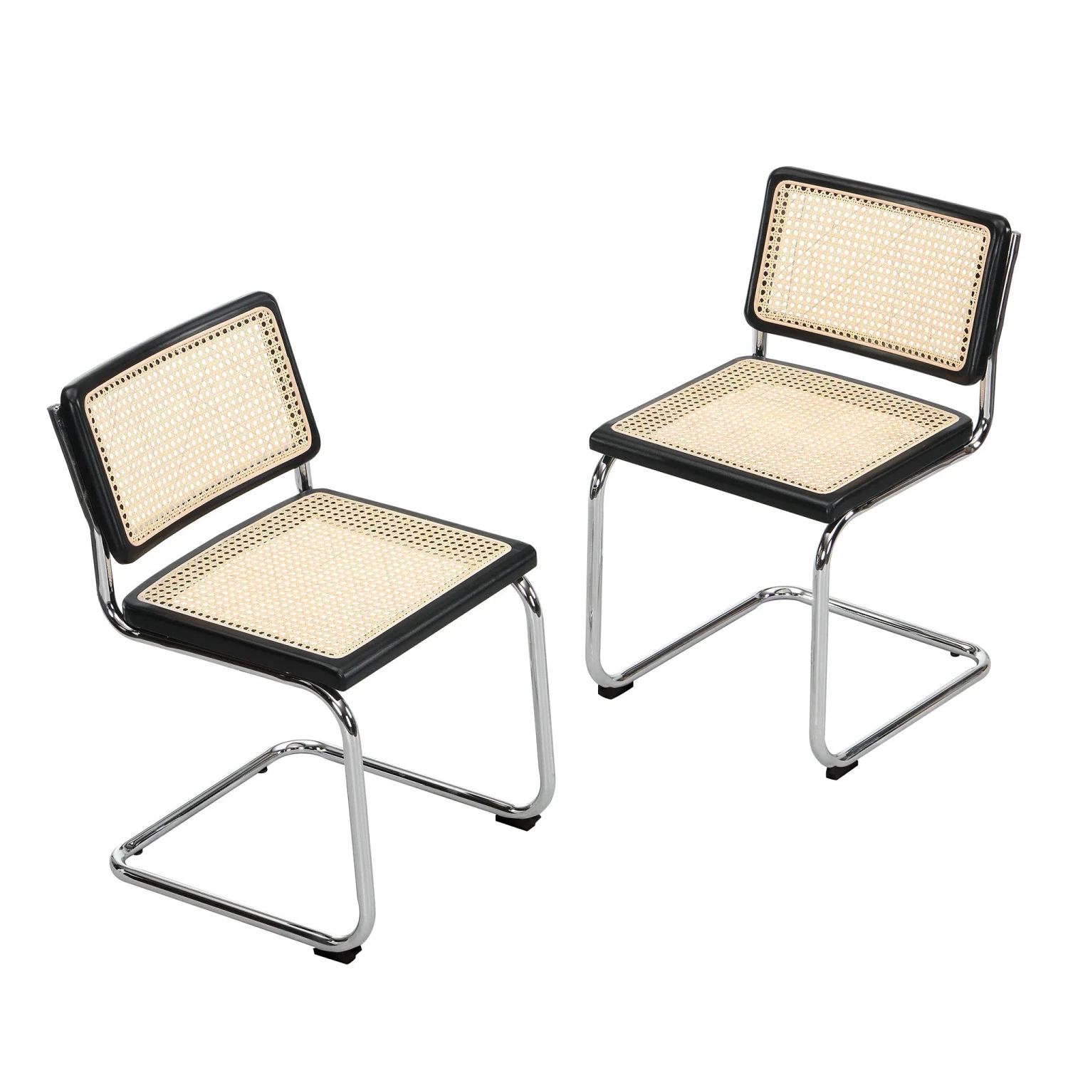 Cosenza Set of 2 Black Wood and Natural Cane Dining Chairs β Chrome Cantilever Frame 2 Cosenza Set of 2 Black Wood and Natural Cane Dining Chairs β Chrome Cantilever Frame - Image 2