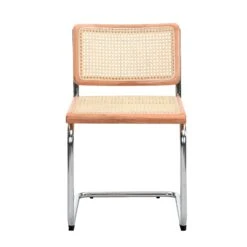 Cosenza Pair of 2 Natural Cane & Chrome Dining Chairs – Mid-Century Modern Beech Wood & Rattan Set -Daals Store XN 2055 NAT 2P WB2