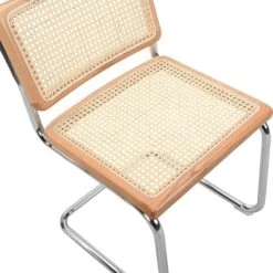 Cosenza Pair of 2 Natural Cane & Chrome Dining Chairs – Mid-Century Modern Beech Wood & Rattan Set -Daals Store XN 2055 NAT 2P detail1