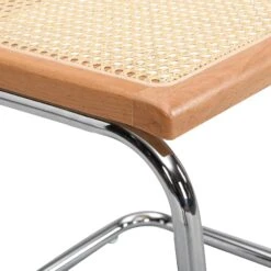 Cosenza Pair of 2 Natural Cane & Chrome Dining Chairs – Mid-Century Modern Beech Wood & Rattan Set -Daals Store XN 2055 NAT 2P detail2