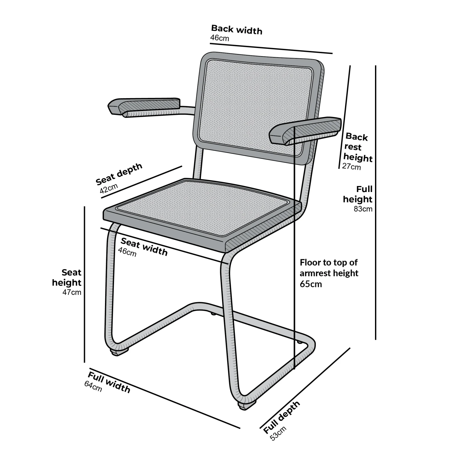 Rayna Pair Of 2 Solid Beech Dining Chairs With Armrests, Natural Cane & Chrome (Black) 4 Rayna Pair Of 2 Solid Beech Dining Chairs With Armrests, Natural Cane & Chrome (Black) - Image 4