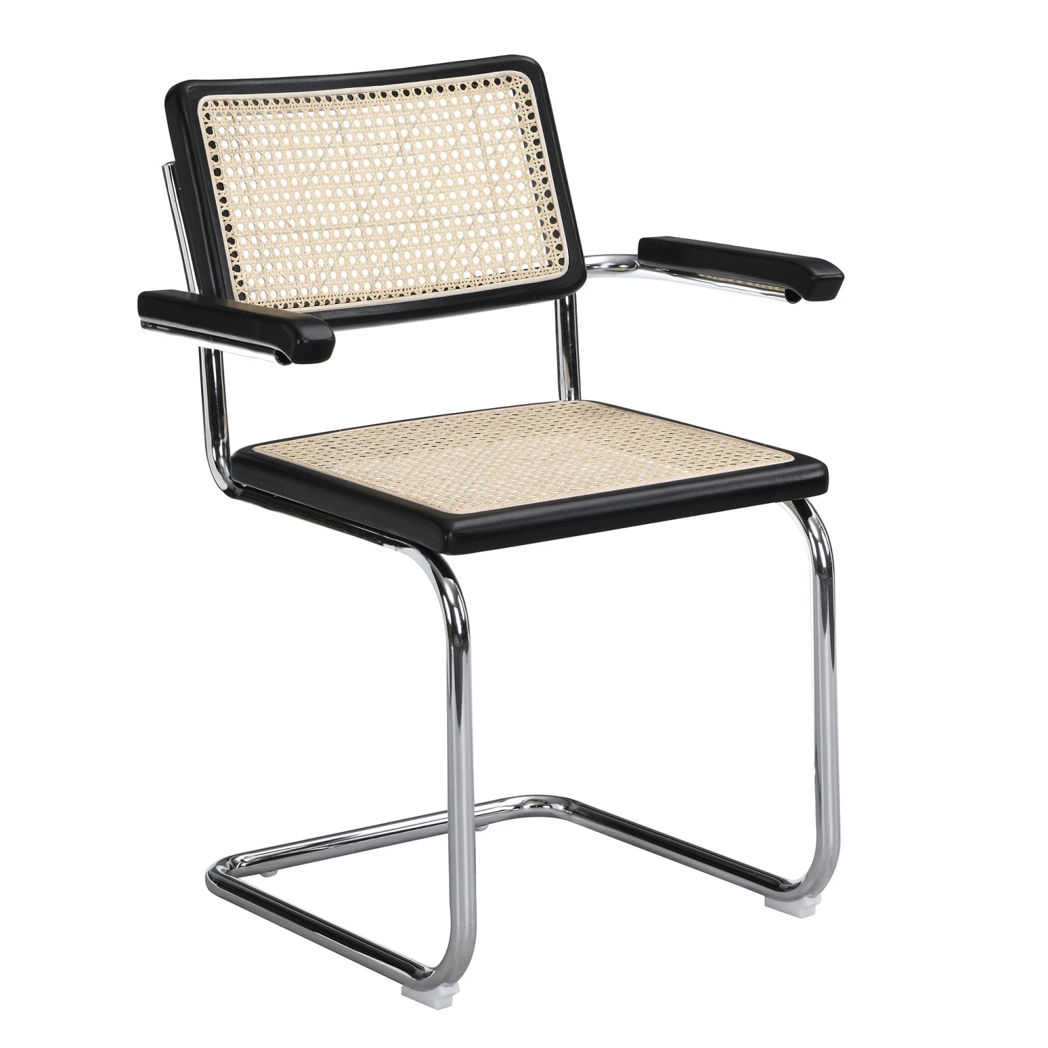 Rayna Pair Of 2 Solid Beech Dining Chairs With Armrests, Natural Cane & Chrome (Black) 2 Rayna Pair Of 2 Solid Beech Dining Chairs With Armrests, Natural Cane & Chrome (Black) - Image 2