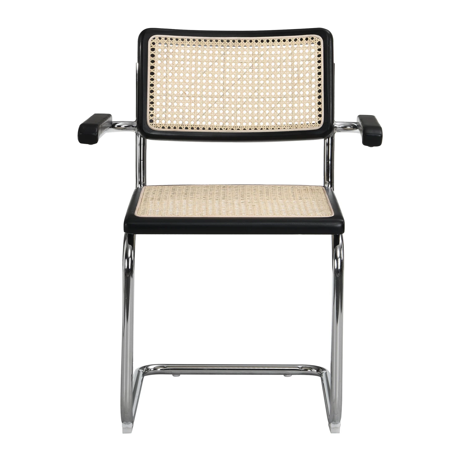 Rayna Pair Of 2 Solid Beech Dining Chairs With Armrests, Natural Cane & Chrome (Black) 5 Rayna Pair Of 2 Solid Beech Dining Chairs With Armrests, Natural Cane & Chrome (Black) - Image 5