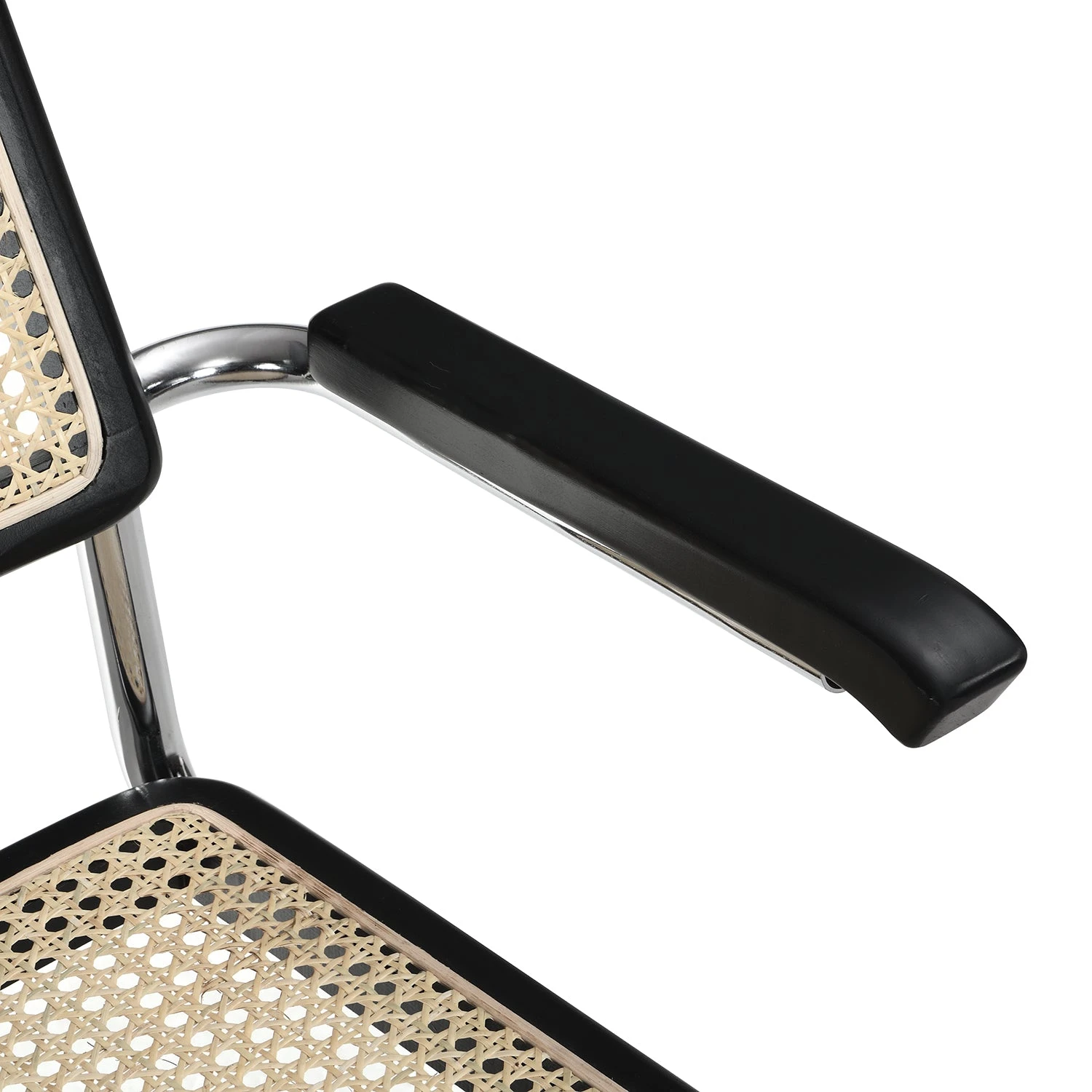 Rayna Pair Of 2 Solid Beech Dining Chairs With Armrests, Natural Cane & Chrome (Black) 8 Rayna Pair Of 2 Solid Beech Dining Chairs With Armrests, Natural Cane & Chrome (Black) - Image 8