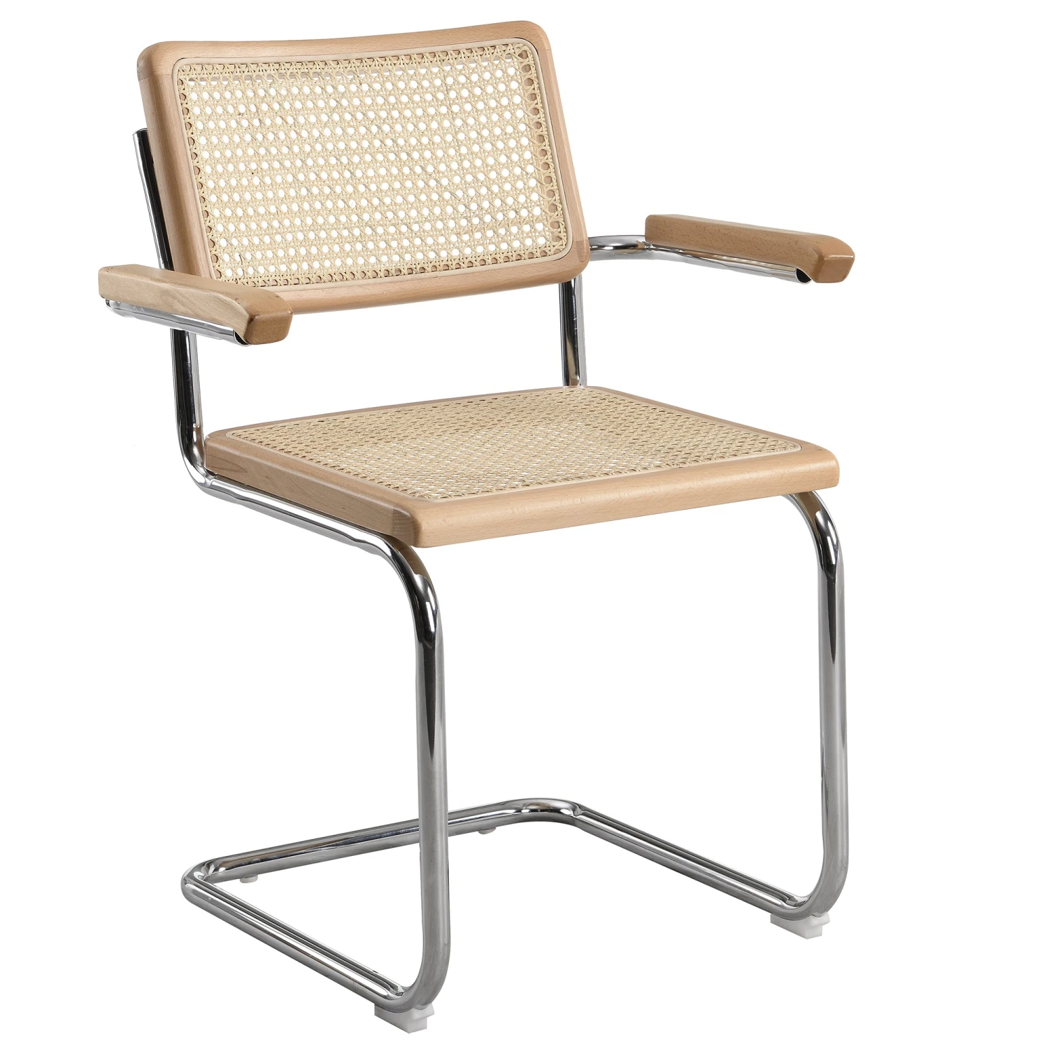 Rayna Pair Of 2 Solid Beech Dining Chairs With Armrests, Natural Cane & Chrome (Natural) 2 Rayna Pair Of 2 Solid Beech Dining Chairs With Armrests, Natural Cane & Chrome (Natural) - Image 2