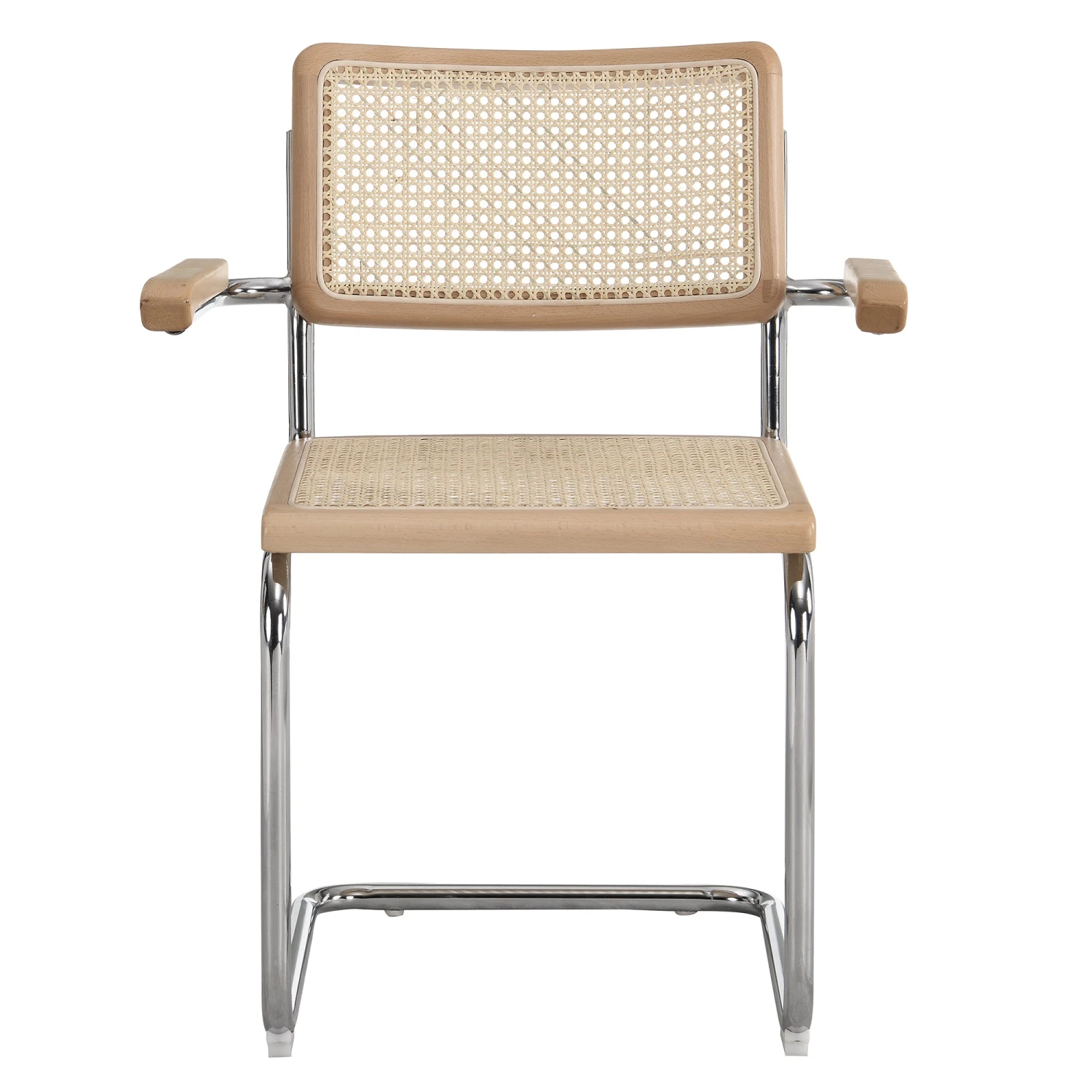 Rayna Pair Of 2 Solid Beech Dining Chairs With Armrests, Natural Cane & Chrome (Natural) 5 Rayna Pair Of 2 Solid Beech Dining Chairs With Armrests, Natural Cane & Chrome (Natural) - Image 5