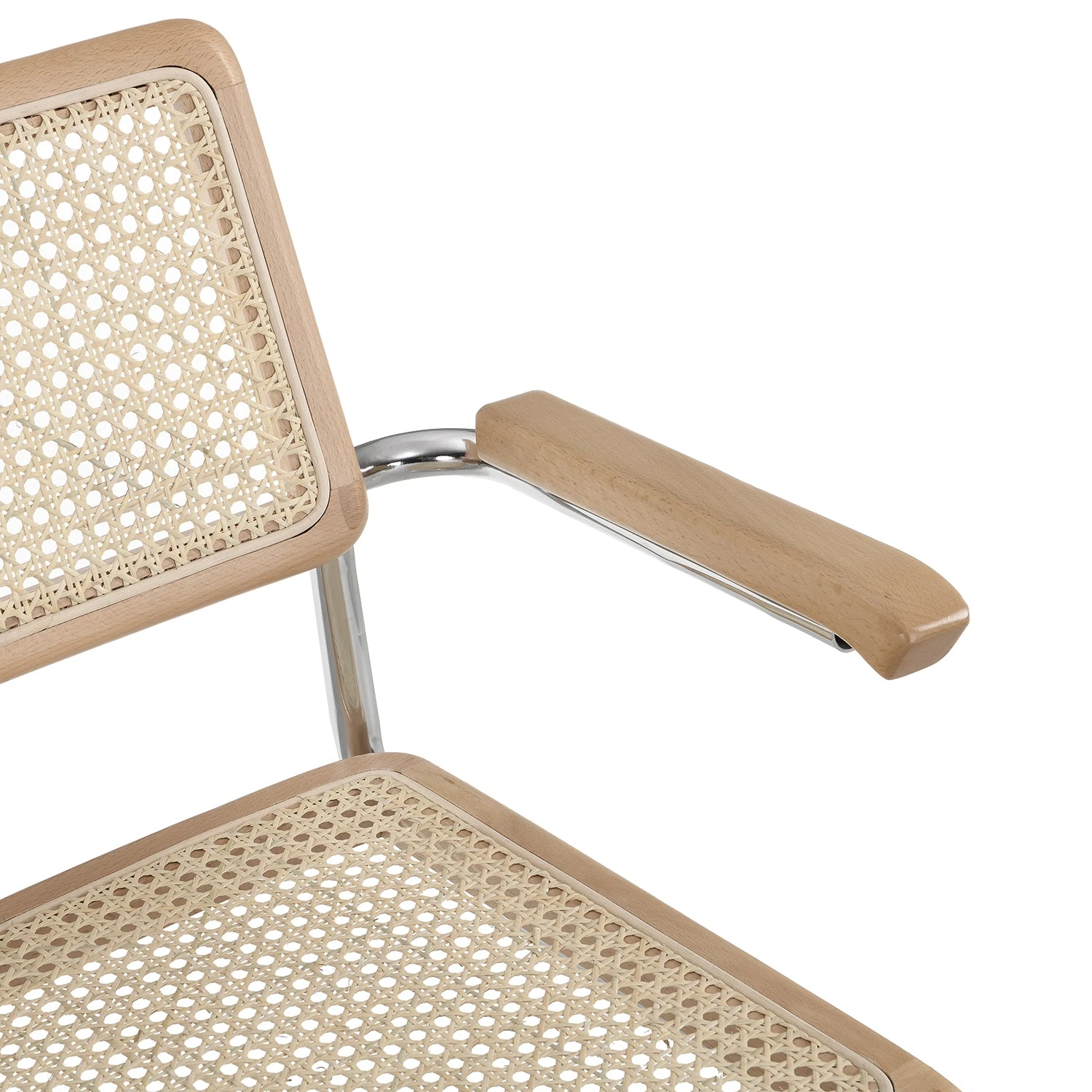 Rayna Pair Of 2 Solid Beech Dining Chairs With Armrests, Natural Cane & Chrome (Natural) 8 Rayna Pair Of 2 Solid Beech Dining Chairs With Armrests, Natural Cane & Chrome (Natural) - Image 8