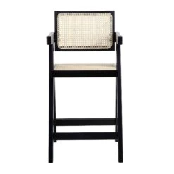 Jeanne Black Solid Beech Wood & Hand-Woven Cane Rattan Counter Stool - 65cm Mid-Century Kitchen Stool 11 Jeanne Black Solid Beech Wood & Hand-Woven Cane Rattan Counter Stool - 65cm Mid-Century Kitchen Stool -Daals Store XN 2211 BLACK WB1