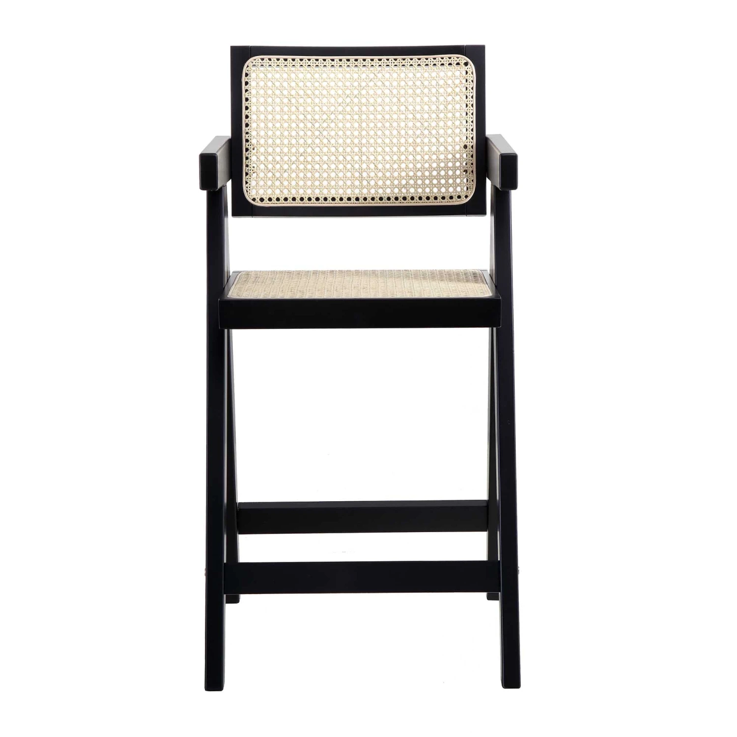 Jeanne Black Solid Beech Wood & Hand-Woven Cane Rattan Counter Stool - 65cm Mid-Century Kitchen Stool 2 Jeanne Black Solid Beech Wood & Hand-Woven Cane Rattan Counter Stool - 65cm Mid-Century Kitchen Stool - Image 2