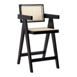 Jeanne Black Solid Beech Wood & Hand-Woven Cane Rattan Counter Stool - 65cm Mid-Century Kitchen Stool 12 Jeanne Black Solid Beech Wood & Hand-Woven Cane Rattan Counter Stool - 65cm Mid-Century Kitchen Stool -Daals Store XN 2211 BLACK WB2
