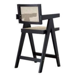 Jeanne Black Solid Beech Wood & Hand-Woven Cane Rattan Counter Stool - 65cm Mid-Century Kitchen Stool 14 Jeanne Black Solid Beech Wood & Hand-Woven Cane Rattan Counter Stool - 65cm Mid-Century Kitchen Stool -Daals Store XN 2211 BLACK WB3