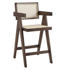 Jeanne Dark Walnut & Natural Cane Rattan Counter Stool - Solid Beech Wood Mid-Century Design -Daals Store XN 2211 DARKWALNUT WB1