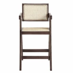 Jeanne Dark Walnut & Natural Cane Rattan Counter Stool - Solid Beech Wood Mid-Century Design -Daals Store XN 2211 DARKWALNUT WB2