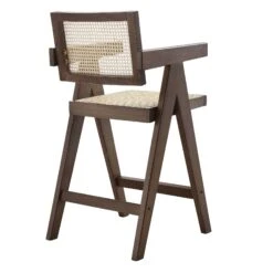 Jeanne Dark Walnut & Natural Cane Rattan Counter Stool - Solid Beech Wood Mid-Century Design -Daals Store XN 2211 DARKWALNUT WB4