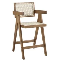 Jeanne Light Walnut Beech Wood & Natural Cane Rattan Counter Stool – 65cm Mid-Century Kitchen Stool -Daals Store XN 2211 LIGHTWALNUT WB1